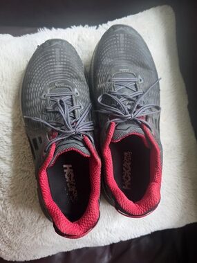 Hoka One One Gray Athletic Shoes with Red Interior